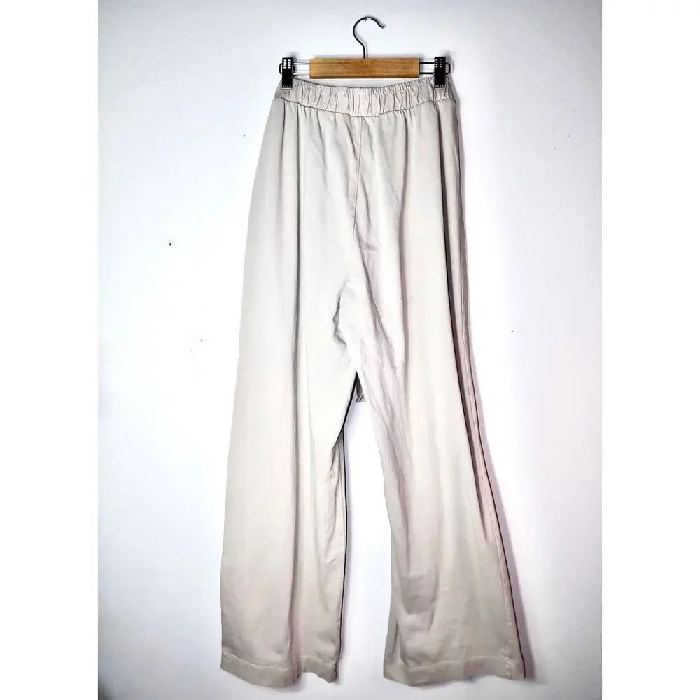 Zara High-Waisted Wide Leg Cropped Linen Blend Tie Pants Cream‎ Off White Large